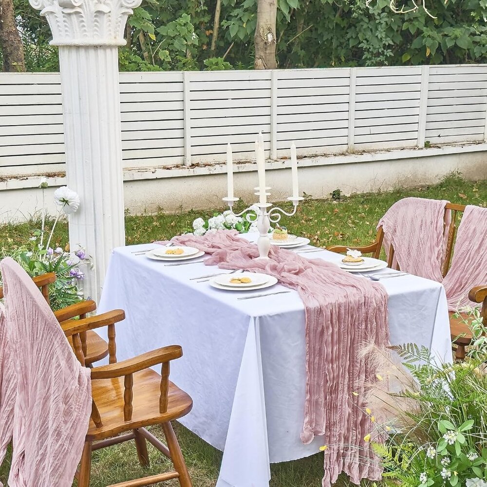 2 Pcs Cheesecloth Table Runner 120 Inch 10 FT Boho Gauze Pink Cheesecloth Table - Picture 6 of 7
